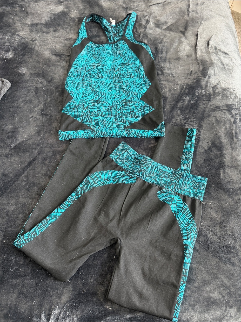 Womenโs Turquoise & Black Two-Piece Swim Set - Athletic Tankini